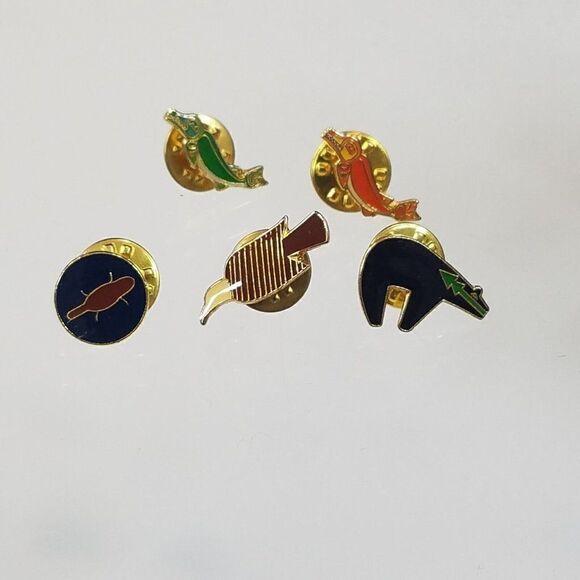 Enamel Metal Pins Tie Tack Lapel Animal Pins Lot Of 5 Bear Turtle Eagle Dolphin - Picture 1 of 7